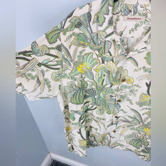 Tommy Bahama Men’s Hawaiian Green Tropical Floral Silk Button Down Shirt XXL - Picture 3 of 8